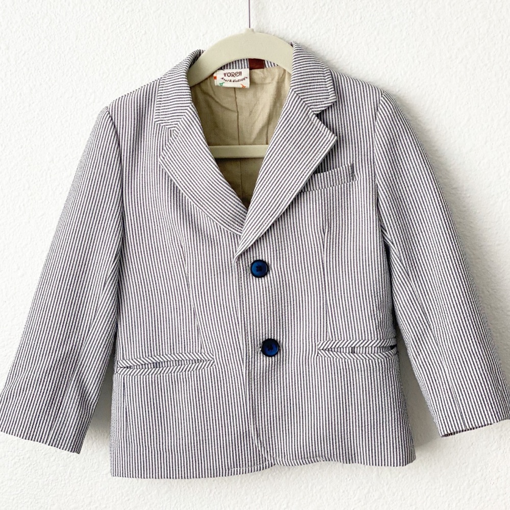 Seersucker Blazer, Navy & White, 2T Boy
